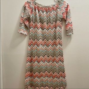 BLUE SAND made in Italy Women’s 3/4 Sleeve Chevron Crochet Lace Dress. Size M